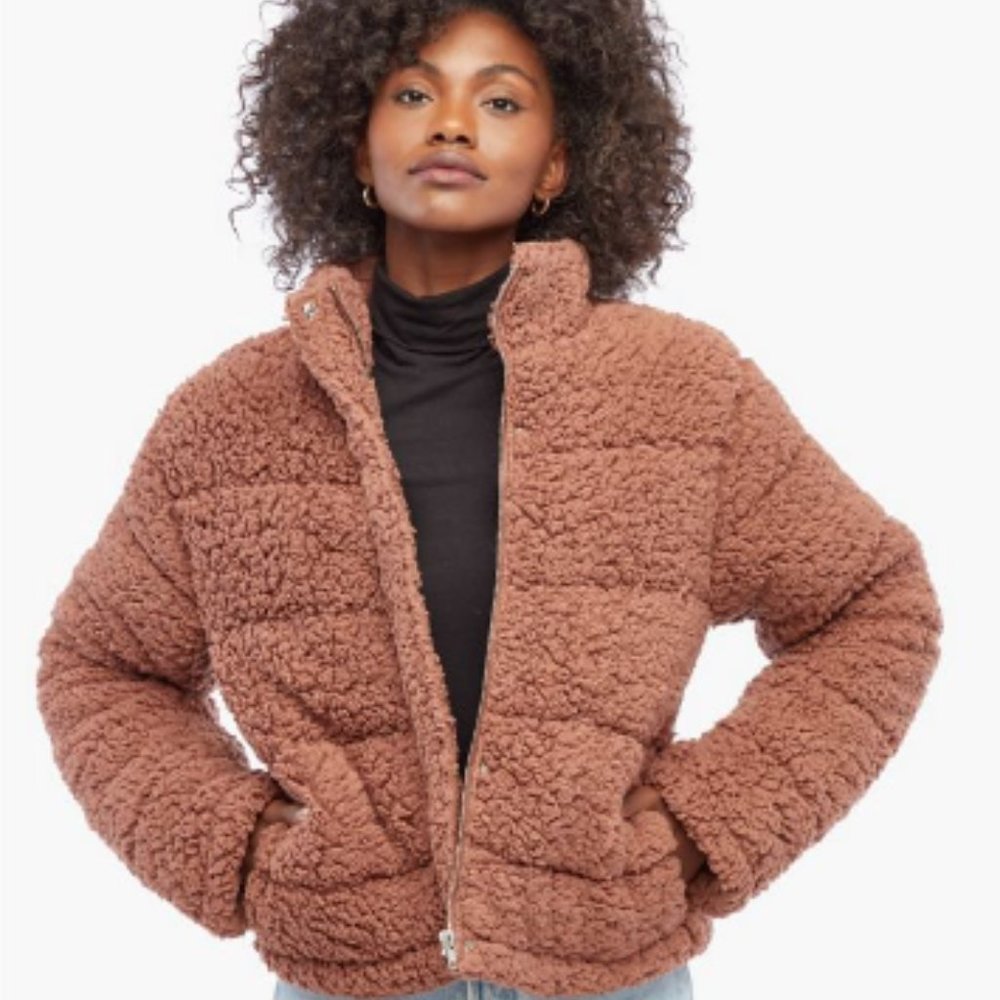 JUSTFAB Cozy Cropped Puffer Jacket - Mauve - S